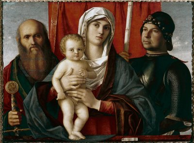 圣母子在圣保罗和圣乔治之间，乔瓦尼·贝利尼（Giovanni Bellini）和吉亚贝利诺 作者 乔凡尼·贝里尼（Giovanni Bellini）