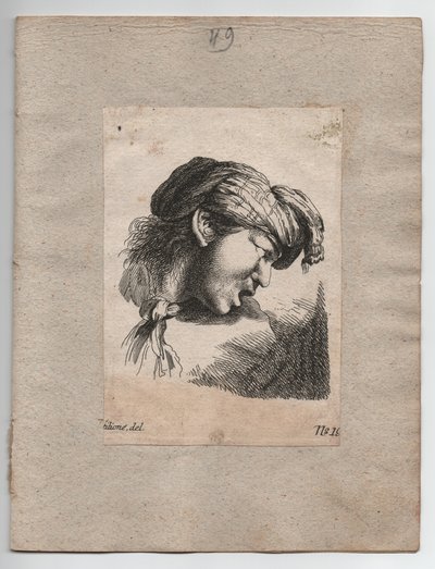 带围巾的土耳其人头像，约 1750 年（雕刻） 作者 乔瓦尼·贝内代托（Giovanni Benedetto，1609 64）（后）郎世宁