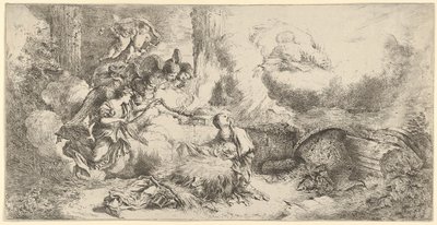 与父神和天使的诞生，ca。 1647-50。 作者 乔凡尼·贝内代托·卡斯蒂廖内