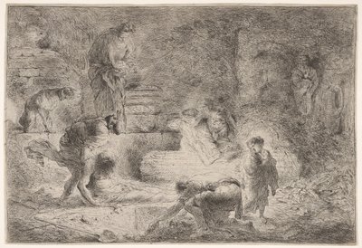 托比特埋葬死者，约。 1647-51。 作者 乔凡尼·贝内代托·卡斯蒂廖内