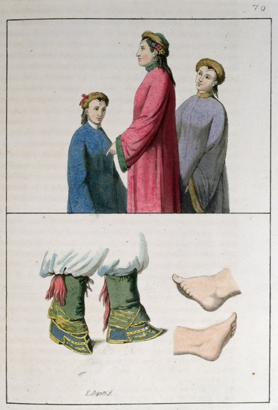 中国女性的脚，Jules Ferrario的“Le Costume Ancien et Moderne”插图，于1819年在米兰出版 作者 乔瓦尼·比加蒂（Giovanni Bigatti）