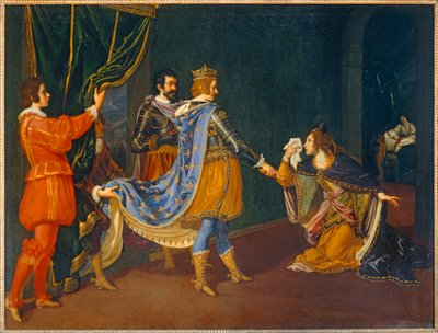 阿拉贡的伊莎贝拉代表她的父亲那不勒斯国王阿方索和她的丈夫米兰公爵乔瓦尼-加莱佐-斯福尔扎向查理八世求情...... 作者 乔凡尼·比利维蒂（Giovanni Biliverti）