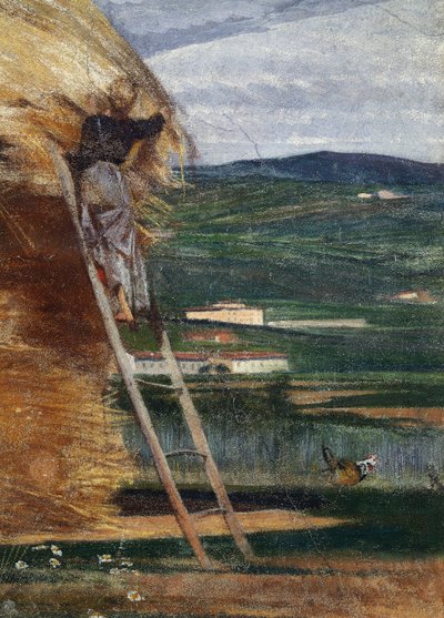 干草堆，梯子上的农民 作者 乔凡尼·博尔迪尼（Giovanni Boldini）