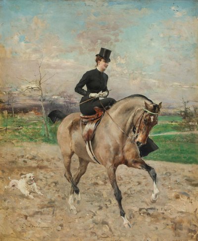 女骑士。 1878年，爱丽丝·雷诺（AliceRégnault）骑马。 作者 乔凡尼·博尔迪尼（Giovanni Boldini）