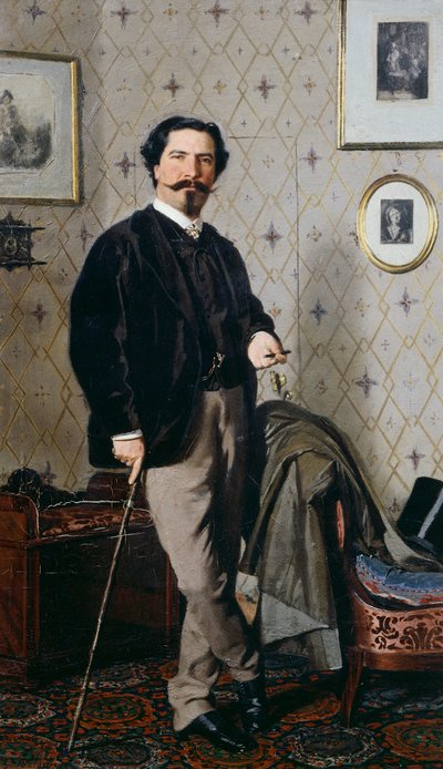 克里斯蒂亚诺-班蒂与他的手杖的画像 作者 乔凡尼·博尔迪尼（Giovanni Boldini）