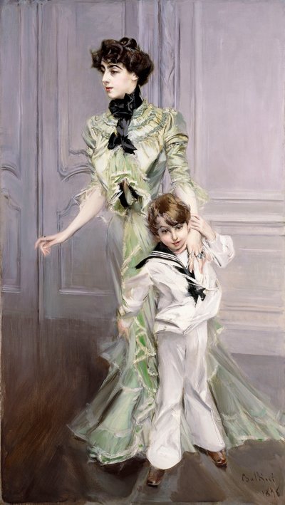 雨果夫人和她的儿子的画像，1924年 作者 乔凡尼·博尔迪尼（Giovanni Boldini）