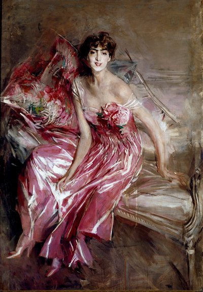 乔瓦尼·博尔迪尼（Giovanni Boldini）的《奥利维亚夫人·孔查·丰提西拉夫人肖像或粉红色绘画中的女人 作者 Giovanni Boldini