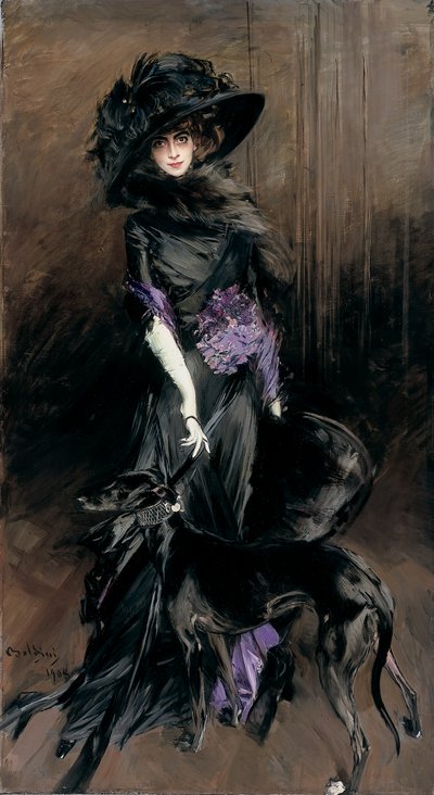 Portrait of the Marchesa Luisa Casati with a greyhound 作者 乔凡尼·博尔迪尼（Giovanni Boldini）