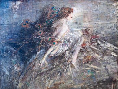 插着孔雀羽毛的卡萨蒂侯爵夫人肖像 作者 乔凡尼·博尔迪尼（Giovanni Boldini）