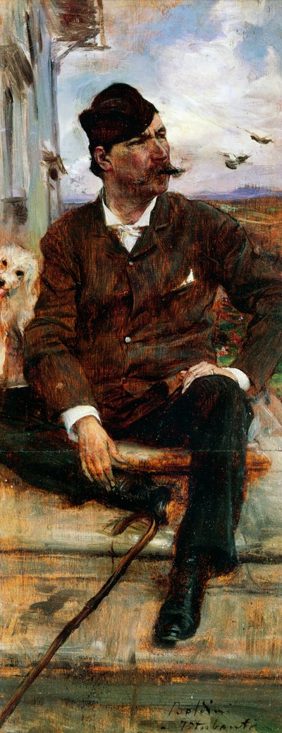 戴着格子帽的画家克里斯蒂亚诺-班蒂的画像 作者 乔凡尼·博尔迪尼（Giovanni Boldini）