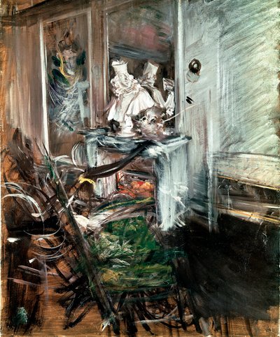 贝尔尼尼的 "红衣主教 "在画家的房间里。乔瓦尼-博尔迪尼（1842-1931）的画作，大约在1899年。布面油画。尺寸：53x46厘米。皮斯托亚，波尔迪尼画廊 作者 乔凡尼·博尔迪尼（Giovanni Boldini）