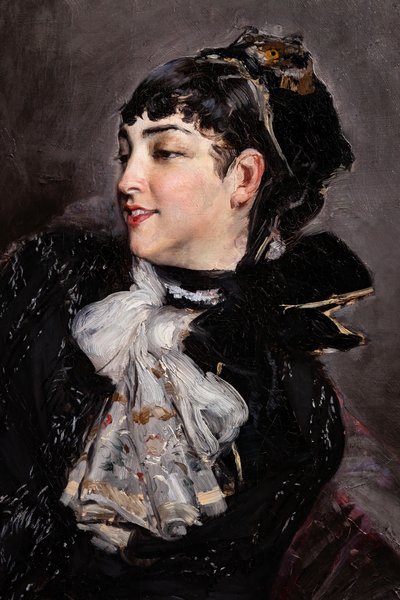 《拉斯蒂伯爵夫人坐在沙发上》，细节 作者 乔凡尼·博尔迪尼（Giovanni Boldini）