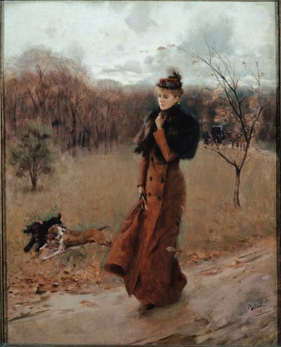 步行到那不勒斯公园（布面油画） 作者 乔凡尼·博尔迪尼（Giovanni Boldini）