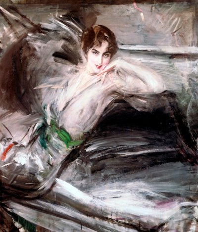 女人坐在椅子上，c1860 作者 乔凡尼·博尔迪尼（Giovanni Boldini）