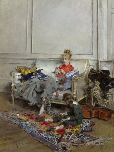 钩针编织的年轻女子，1875年 作者 乔凡尼·博尔迪尼（Giovanni Boldini）