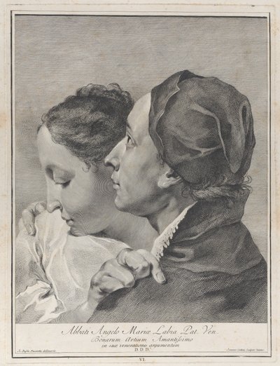 一个年轻人拥抱着一个女孩，1743年。 作者 Giovanni Cattini
