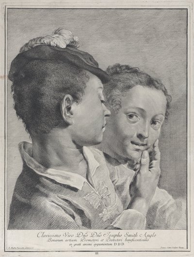 戴着帽子的男孩摸着一个女孩的脸，1743年。 作者 乔瓦尼·卡蒂尼