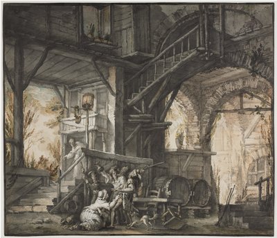 剧院场景，约 1775-1776 年（水彩、毛笔和石墨、水粉画） 作者 乔瓦尼·大卫