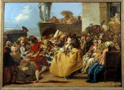 18 世纪的狂欢节场景或“Menuet”舞蹈场景面具。 Gian Domenico Tiepolo (1727-1804) 作画 1,12x0,8 米。 作者 乔瓦尼·多梅尼科·蒂埃波罗
