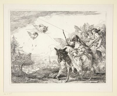 约瑟夫考虑婴儿耶稣，选自《逃往埃及》系列中的 Idee pittoresche sopra la fuga in Egitto (Flight into Egypt) 作者 乔瓦尼·多梅尼科·蒂埃波罗