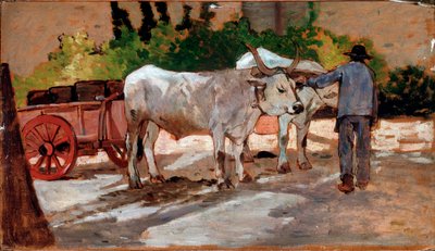 有公牛和农民的推车 - 绘画 作者 乔凡尼·法托里（Giovanni Fattori）