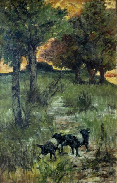意大利，佛罗伦萨，牧场上的猪 作者 乔凡尼·法托里（Giovanni Fattori）
