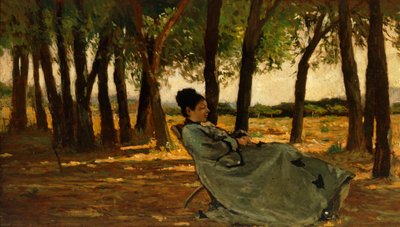 Martelli夫人在Castiglioncello，由Giovanni Fattori（1825-1908）创作，布面油画，20x35厘米。 作者 乔凡尼·法托里（Giovanni Fattori）