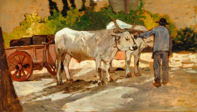 院子里的牛，乔万尼-法托里（1825-1908）的作品 作者 乔凡尼·法托里（Giovanni Fattori）