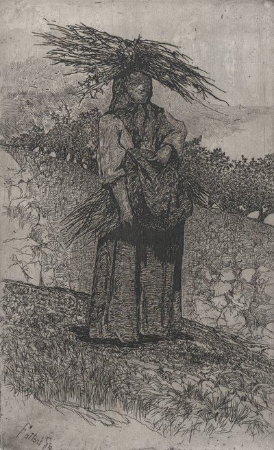 采集树枝的农妇，1884-1908。 作者 乔凡尼·法托里（Giovanni Fattori）