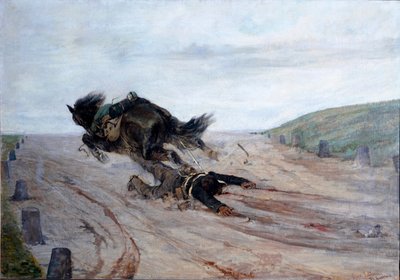 脚在马背上（Lo staffato）的马摔倒了。Giovanni Fattori (1825-1908)的画作 1878-1879 Dim. 90x130 cm Florence, Galleria d