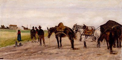 罗马乡村的马车和农民》，作者：乔万尼-法托里 作者 乔凡尼·法托里（Giovanni Fattori）