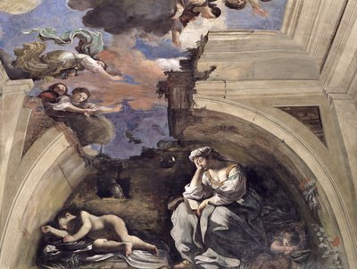 黎明的萨拉迪奥罗拉大厅详细的夜晚寓言，1621年的蛋彩画在面板上 作者 Giovanni Francesco Barbieri