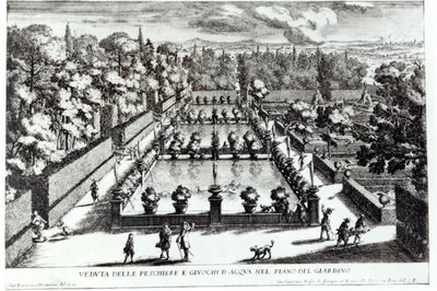 Villa dEste，Tivoli的鱼塘，来自Le Fontane的Giovanni Battista Falda（c.1648-1787），1689年出版 作者 乔凡尼·弗朗切斯科·文图里尼