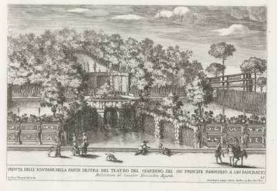 罗马多利亚-潘菲尔别墅内的橱窗
Veduta delle fontane della parte destra del teatro del giardino（......）（标题见实物）
罗马宫殿和花园的字体（系列标题）
Fonteinen in de paleizen en tuinen van Rome（系列标题 作者 乔瓦尼·贾科莫·德罗西