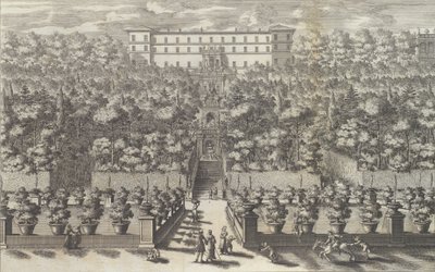 从花园平面图看宫殿及其喷泉......，1691年或以后。 作者 乔凡尼·弗朗切斯科·文图里尼