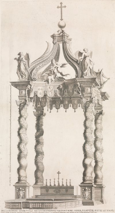 贝尔尼尼的Baldacchino的孤立视图。板块39来自专辑 "Basilica di S. Pietro ..., 1653-91. 作者 乔瓦尼·贾科莫·德罗西