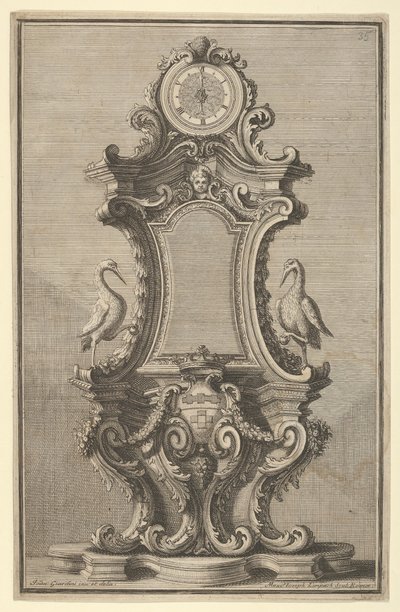 时钟设计，来自Disegni Diversi，1714年或1750年。 作者 乔凡尼·贾尔迪尼（Giovanni Giardini）