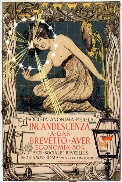 Advertising for gas incandescent lamp, by Mataloni, Italy 作者 乔凡尼·玛丽亚·马塔洛尼（Giovanni Maria Mataloni）