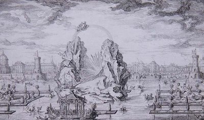 庆祝王储（路易十五之子）诞生的焰火，让-杜蒙（Le Romain）（1701-81）1730年镌刻的（蚀刻版）。 作者 乔瓦尼·尼科洛 (后) Servandoni