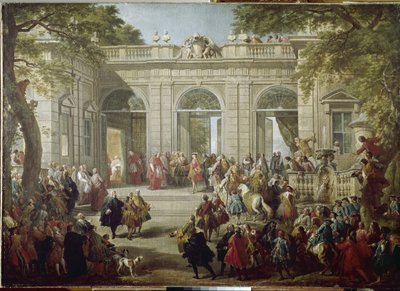 西班牙的查尔斯三世或波旁的查尔斯，那不勒斯国王（Carlo Borbone）（1716-1788）在基里纳尔宫（Quirinal）的咖啡馆拜访教皇贝内代托十四世。 乔瓦尼-保罗-帕尼尼（1691-1765）的绘画 1746年，那不勒斯，卡波迪国家博物馆 作者 Giovanni Paolo Pannini