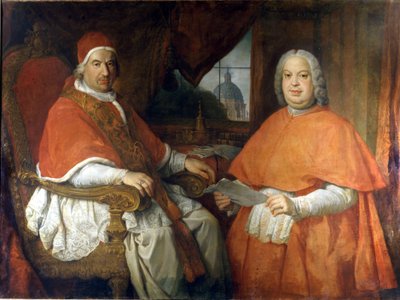 教皇本笃十四世 (1675 - 1758) 和红衣主教 Silvio Valenti Gonzague 的肖像。 乔瓦尼·保罗·潘尼尼 (Panini) 的绘画。 18世纪。 罗马国家罗马博物馆。 作者 乔瓦尼·保罗·帕尼尼