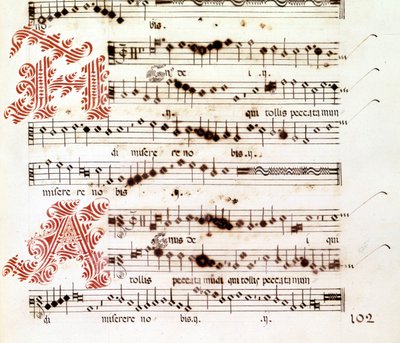 意大利作曲家乔瓦尼·皮耶路易吉·达·帕莱斯特里纳（Giovanni Pierluigi da Palestrina，1525 - 1594 年）的“曼图亚法师”中的阿格努斯·戴伊 (Agnus Dei)。 作者 乔瓦尼·皮耶鲁吉（Giovanni Pierluigi da）（后）帕莱斯特里纳（Palestrina）