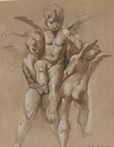 两只普提扛着第三只普提（正面）；手持法杖的青年（背面） 作者 乔瓦尼·彼得罗·波森蒂