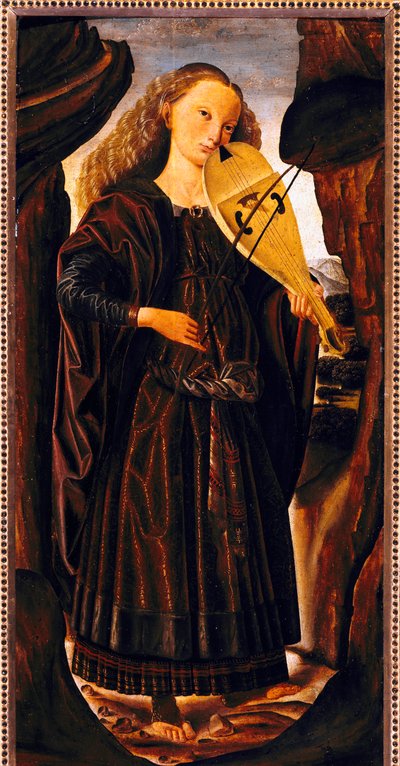 缪斯女神特普西科尔》，约 1480 年，乔瓦尼-桑蒂（1430 年或 1440-1494 年）创作，木质，82x39 厘米。意大利 作者 乔凡尼·桑蒂（Giovanni Santi）