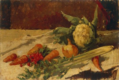 有胡萝卜的静物，乔万尼-塞甘蒂尼（1858-1899），布面油画，51x75厘米 作者 乔凡尼·塞甘蒂尼（Giovanni Segantini）