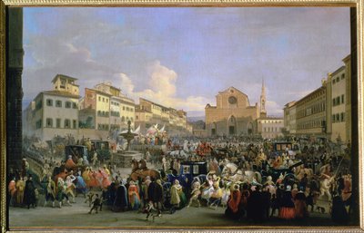 广场三塔Croce看法乘狂欢节的，1846年 作者 乔凡尼·西格里尼（Giovanni Signorini）