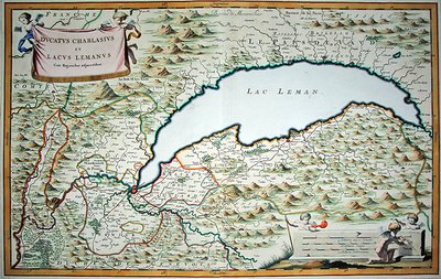日内瓦湖，摘自萨瓦和皮埃蒙特的两卷城镇手册，由Joannes de Broen（1649-c.1730）刻制。 作者 乔瓦尼·托马索（后）博尔乔尼奥