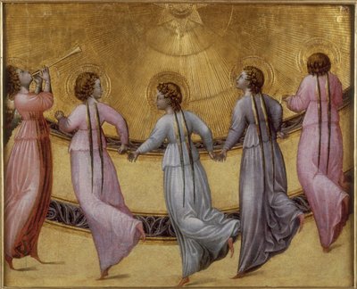 五个舞天使，大约1436年 作者 Giovanni di Paolo