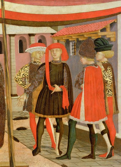 来自Adimari Cassone的正面，四个男人的细节，c.1450 tempera在80304的面板上 作者 乔万尼·迪·乔万尼