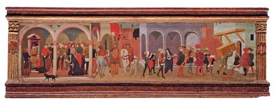 里奥诺拉·德·巴迪（Lionora de&39;Bardi）和伊波利托·布翁德尔蒙特（Ippolito Buondelmonte）的故事，来自卡森（cassone）的面板（面板上的蛋彩画和金） 作者 Giovanni di Ser Giovanni Scheggia
